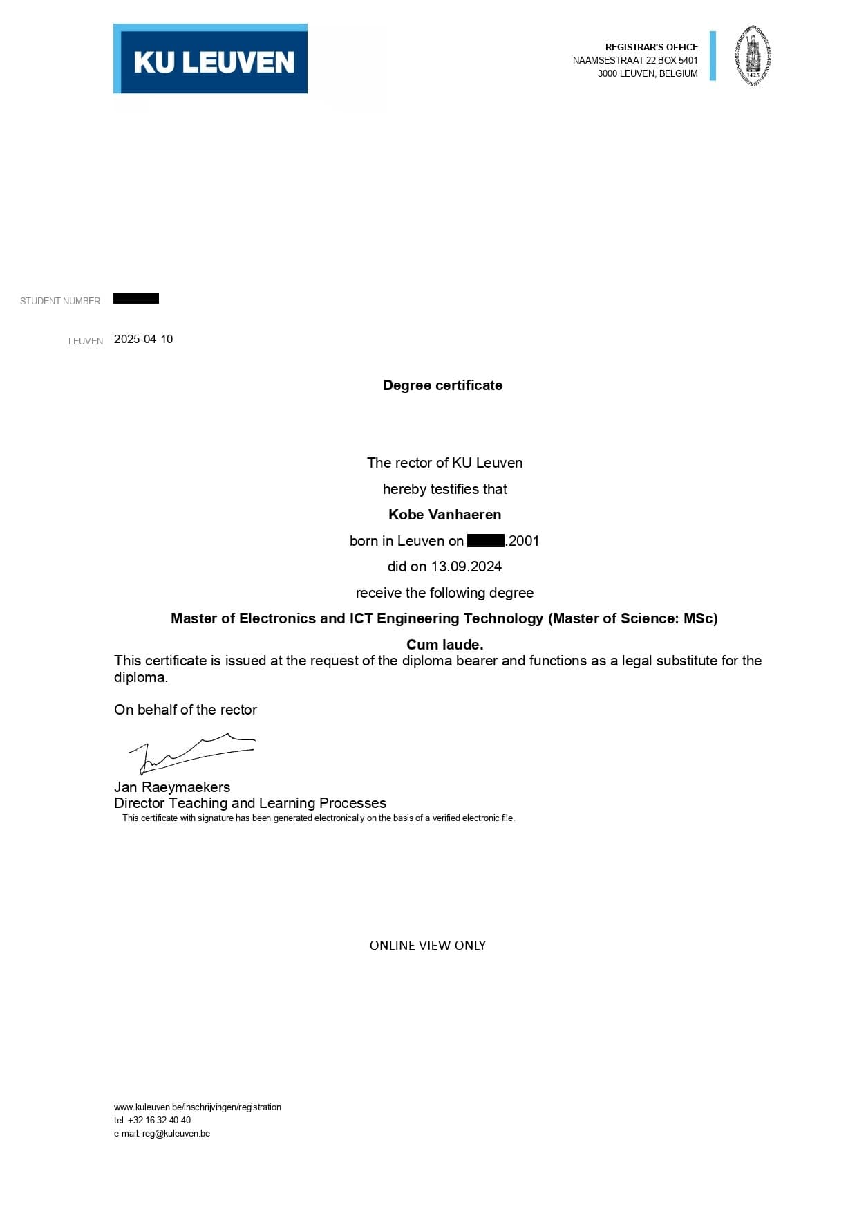 Master of Electronics and ICT Engineering Technology diploma